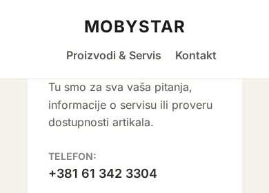 Telefonski kontakt na sadašnjem sajtu